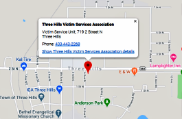 Map to Three Hills Victim Services office. Click for an enlargement.
